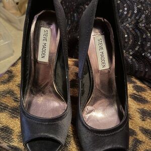 Steve Madden Black Satin Peep Toe Heels